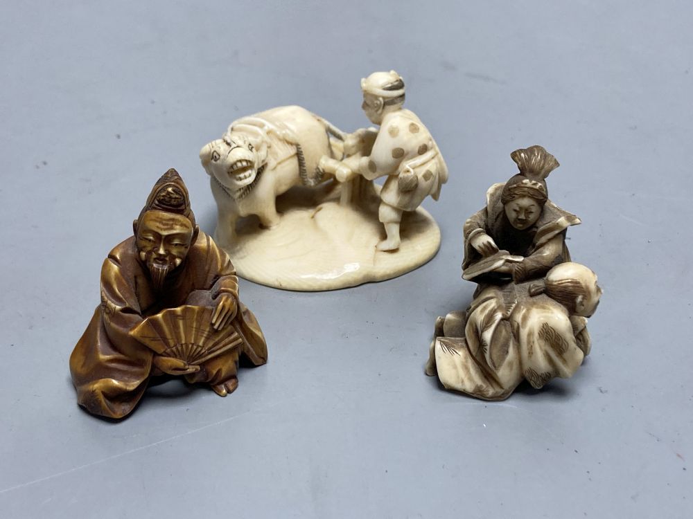 Three Japanese ivory netsuke, Meiji period, all signed